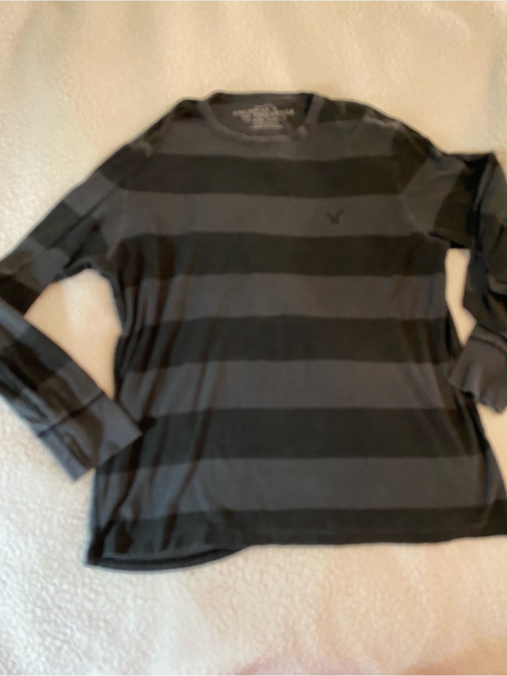 American Eagle Outfitters Black and Gray Striped Long Sleeve Crew